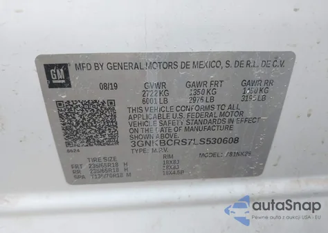 2020 Chevrolet Blazer Fwd 2Lt z USA, uszkodzony, nr VIN 3GNKBCRS7LS530608